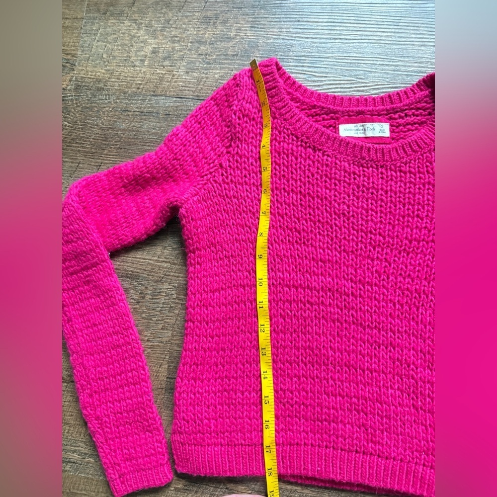 Abercrombie & Fitch hot pink sweater chunky open neck cropped Barbiecore S EUC - Picture 10 of 14